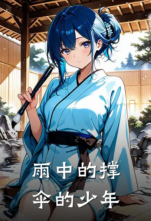 雨中的撑伞的少年
